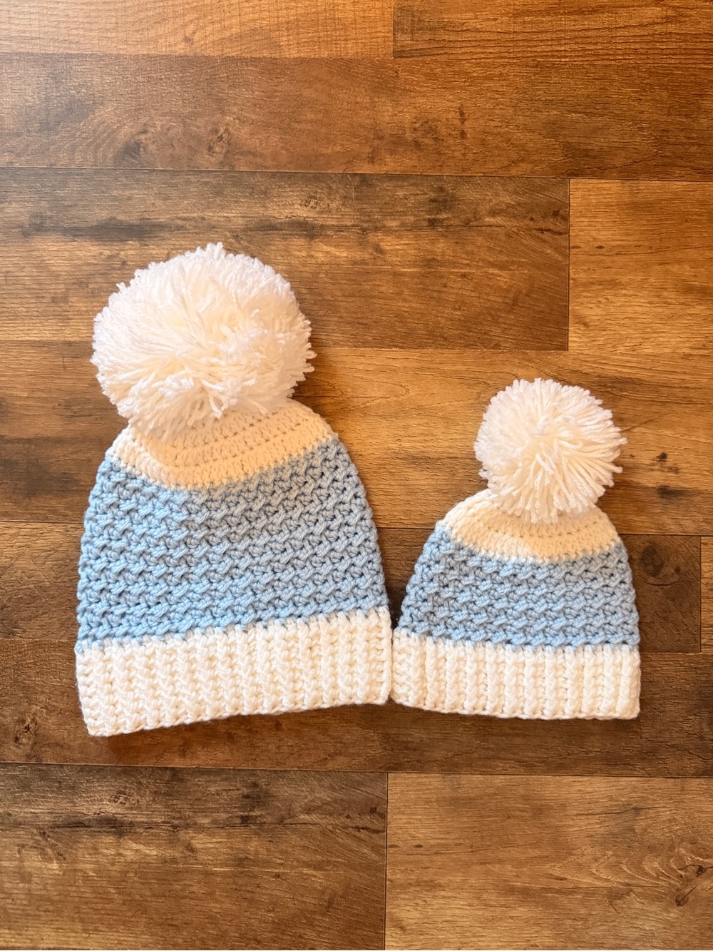 Handcrafted Kids Blue & White Pom Beanie Set - Cozy Knit Hat Duo